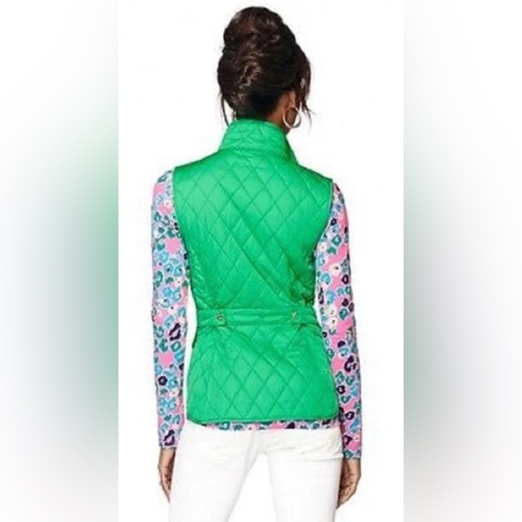 Lilly Pulitzer Getaway Quilted Vest in Jade green color gold-toned buttons XXS - Picture 3 of 14